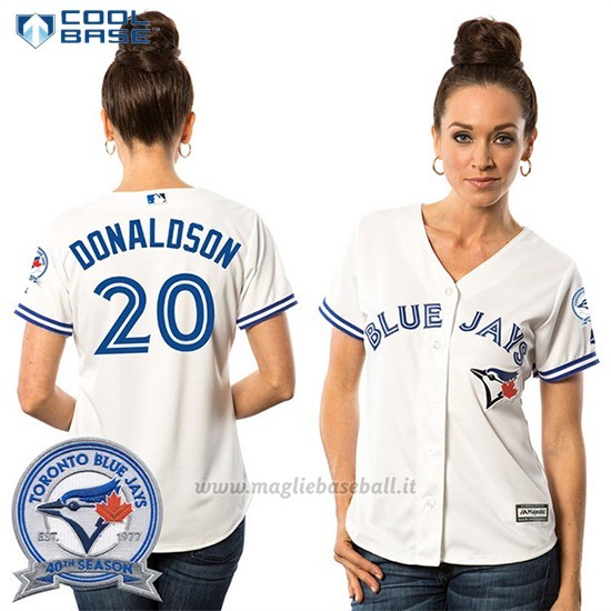 Maglia Baseball Donna Toronto Blue Jays Josh Donaldson 20 Bianco Cool Base 40 Anniversario